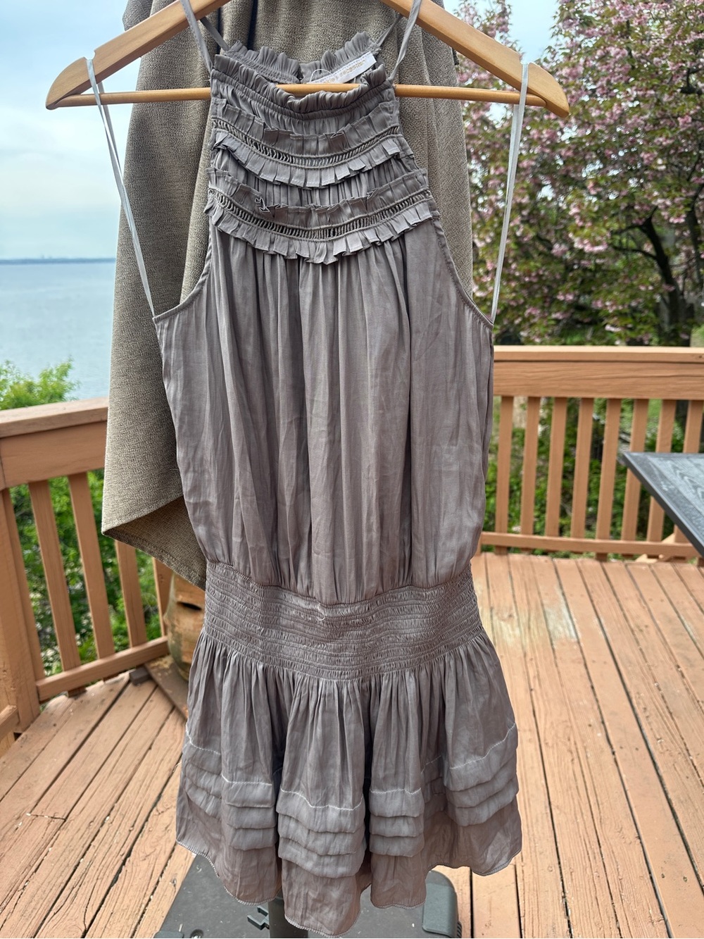 Ruffled Halter Mini Dress in Taupe Gray